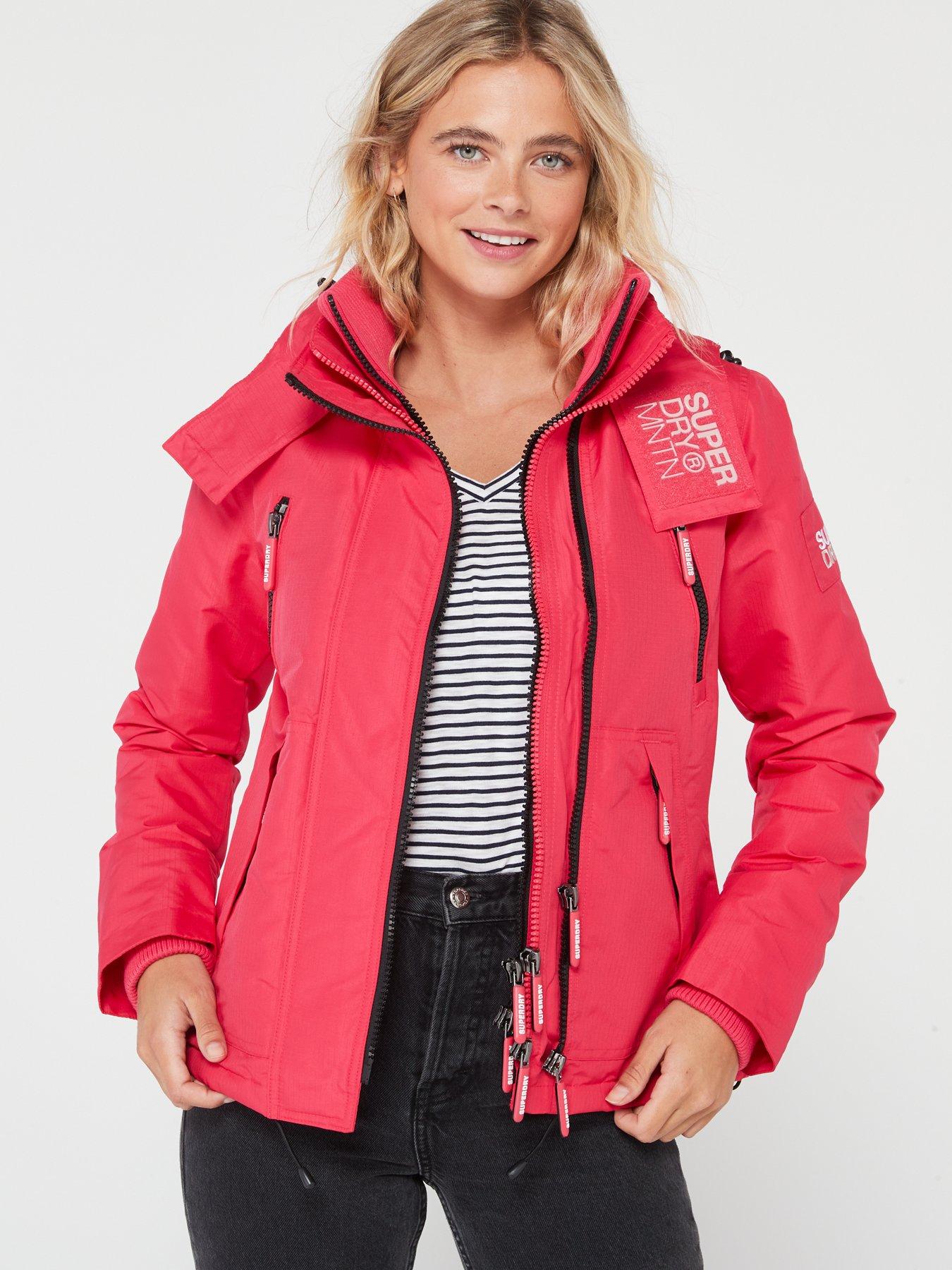 SUPERDRY Women's Hot Pink Hooded Waterproof Windcheater JACKET Coat S UK 10  S4