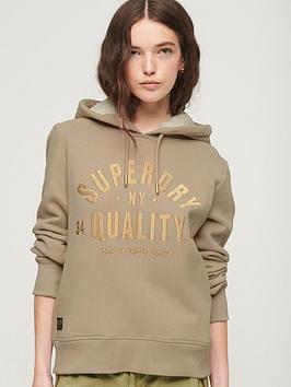 superdry luxe metallic logo hoodie - grey