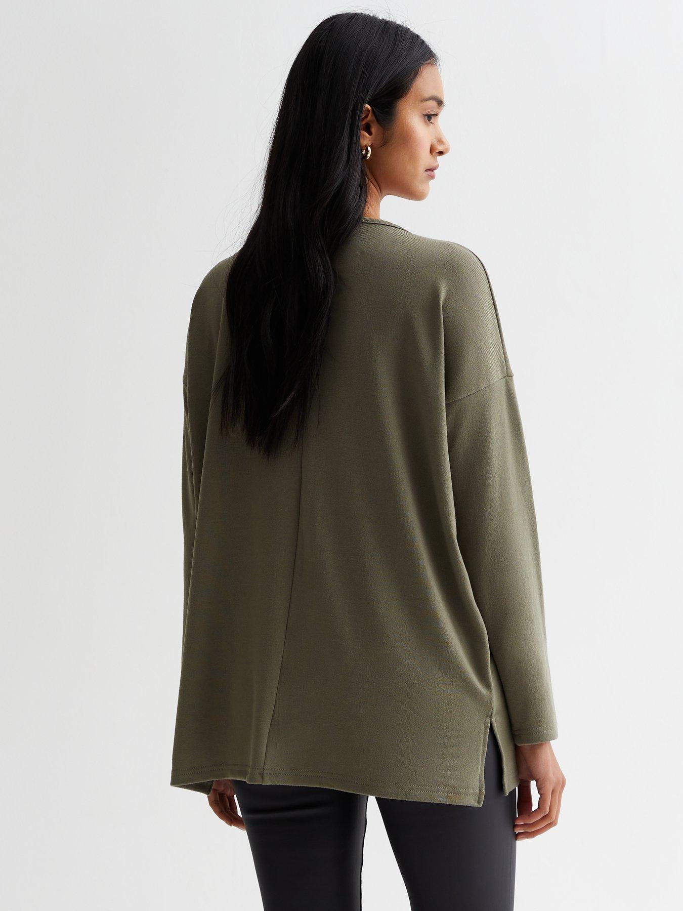 New Look Khaki Fine Knit Longline Top