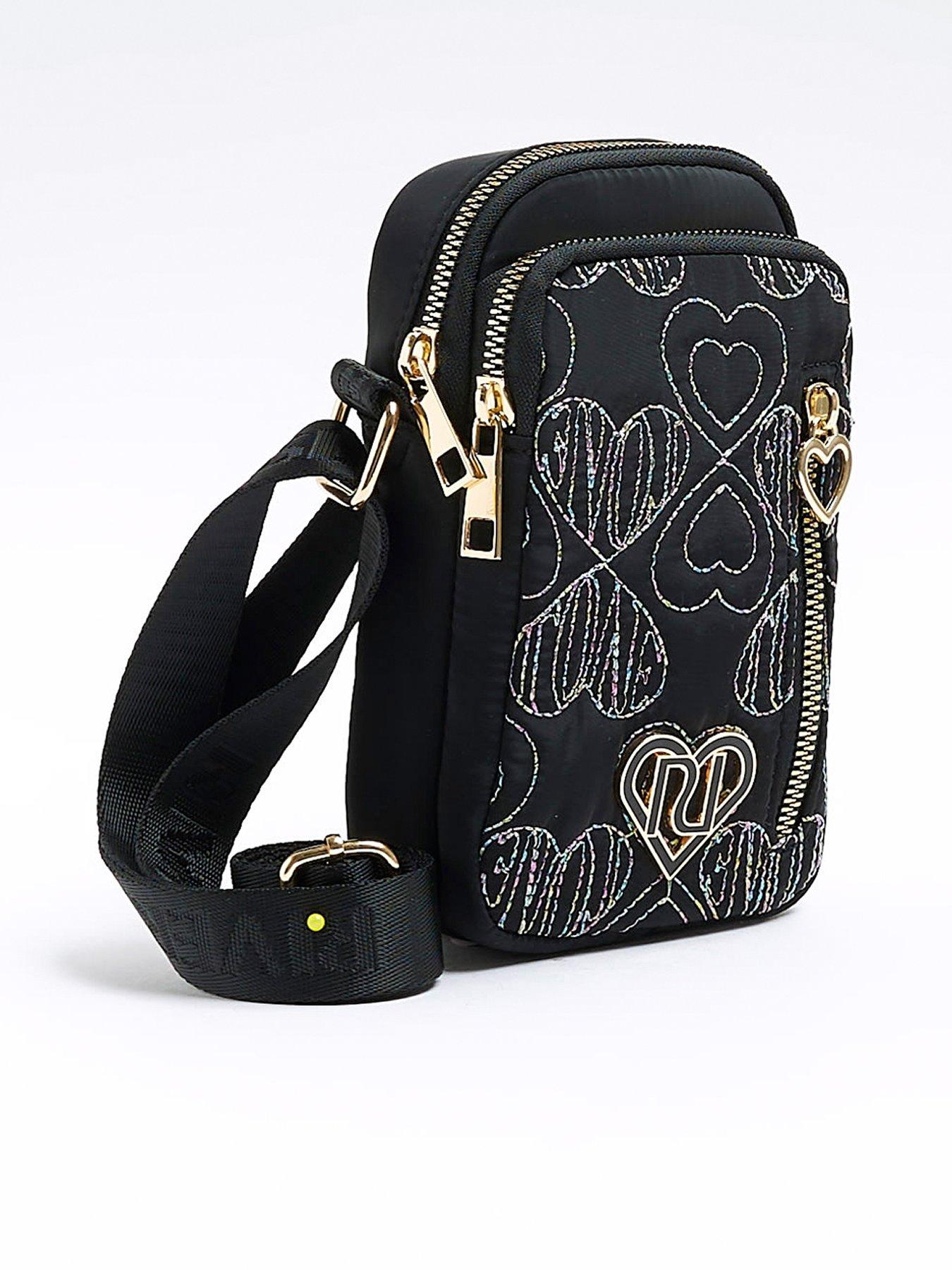 River Island Girls Heart Quilted Cross Body Bag Black very.co.uk