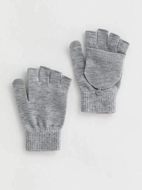 new-look-pale-grey-knit-flip-top-fingerless-gloves