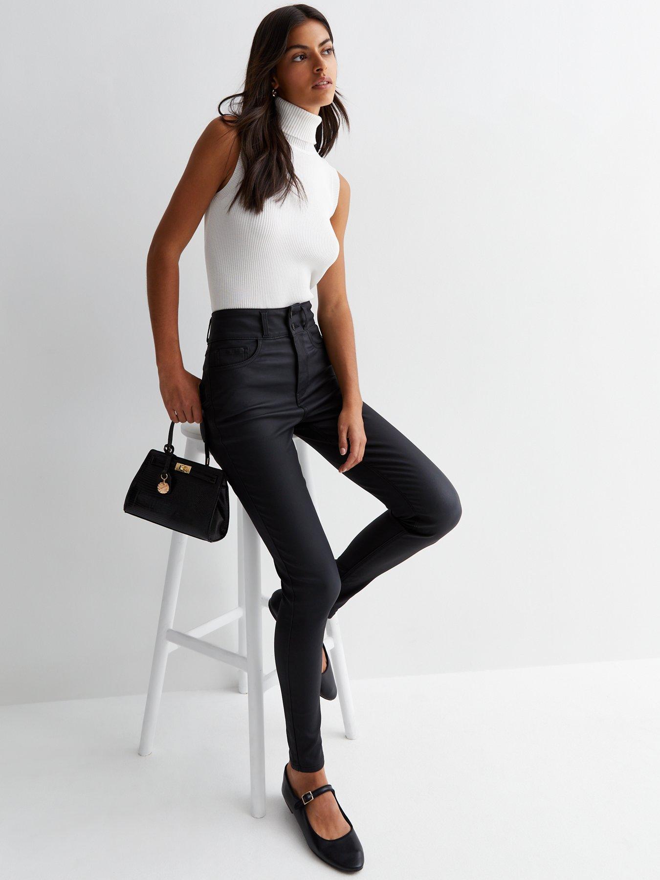 New Look Black Coated Leather-Look Mid Rise Lift & Shape Emilee