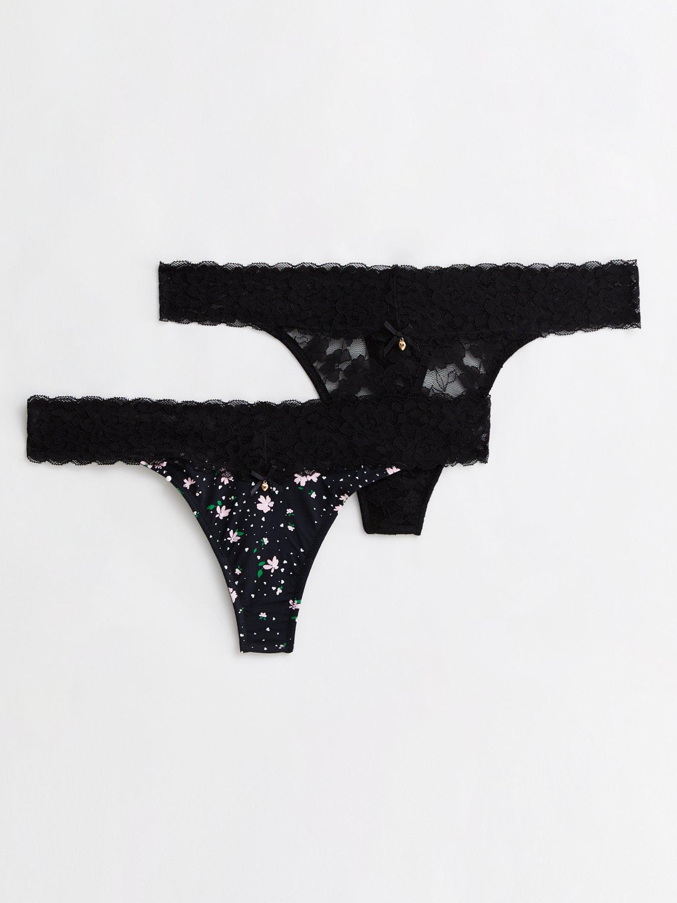 New Look 2 pack lace thongs in black and forrest green