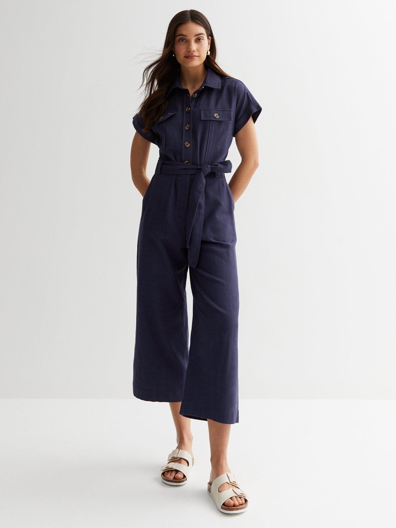 Navy short sleeve jumpsuit sales
