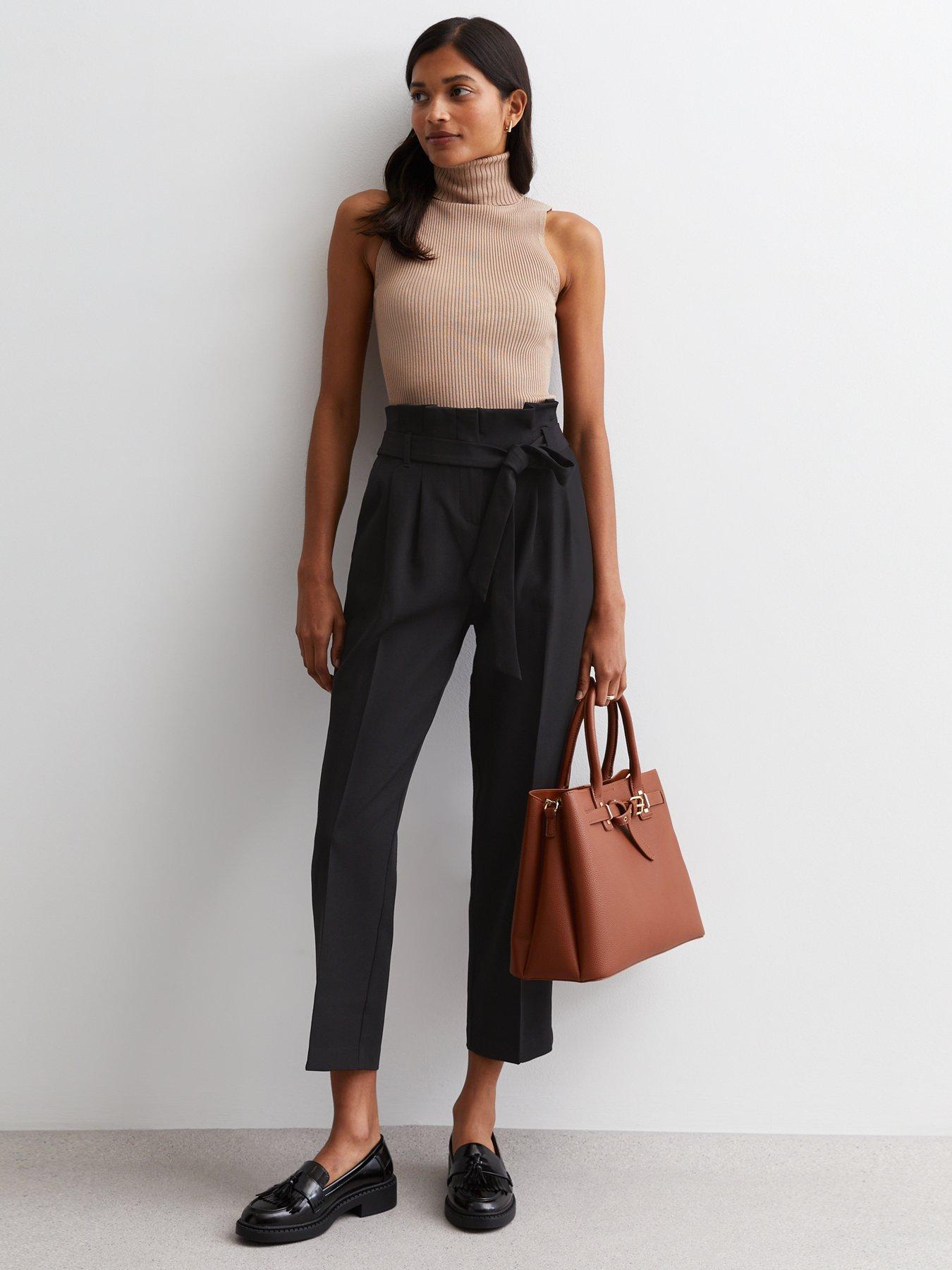 New Look paperbag tie waist straight leg pants in camel