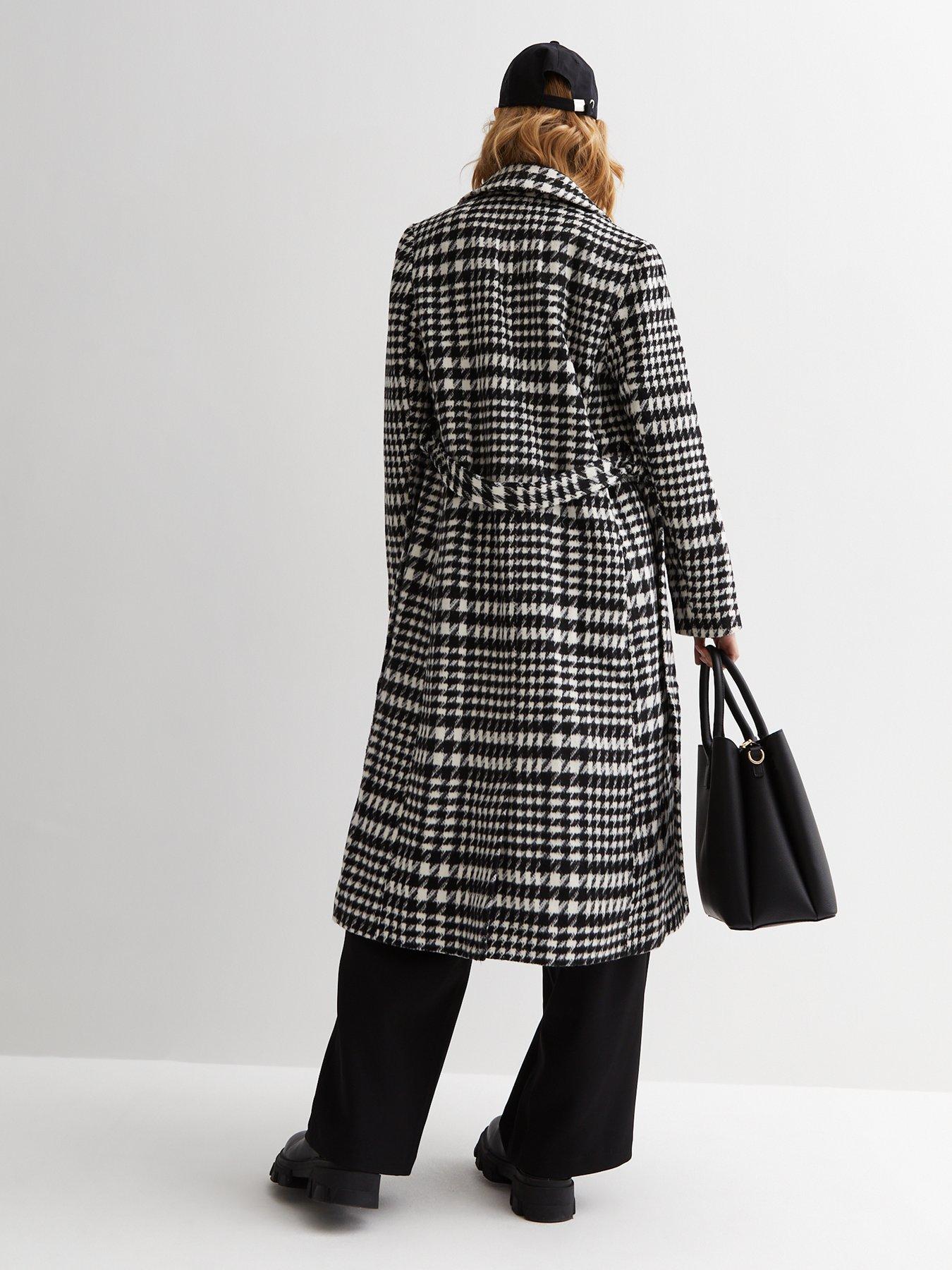 New Look Black Check Longline Belted Coat