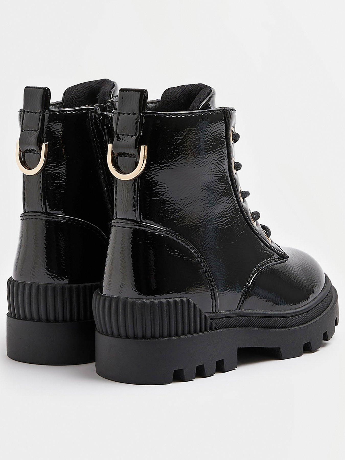 Girls black patent lace up outlet boots