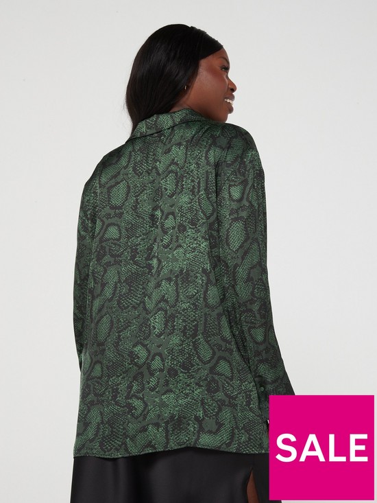 stillFront image of v-by-very-curve-long-sleeve-snake-print-blouse-green