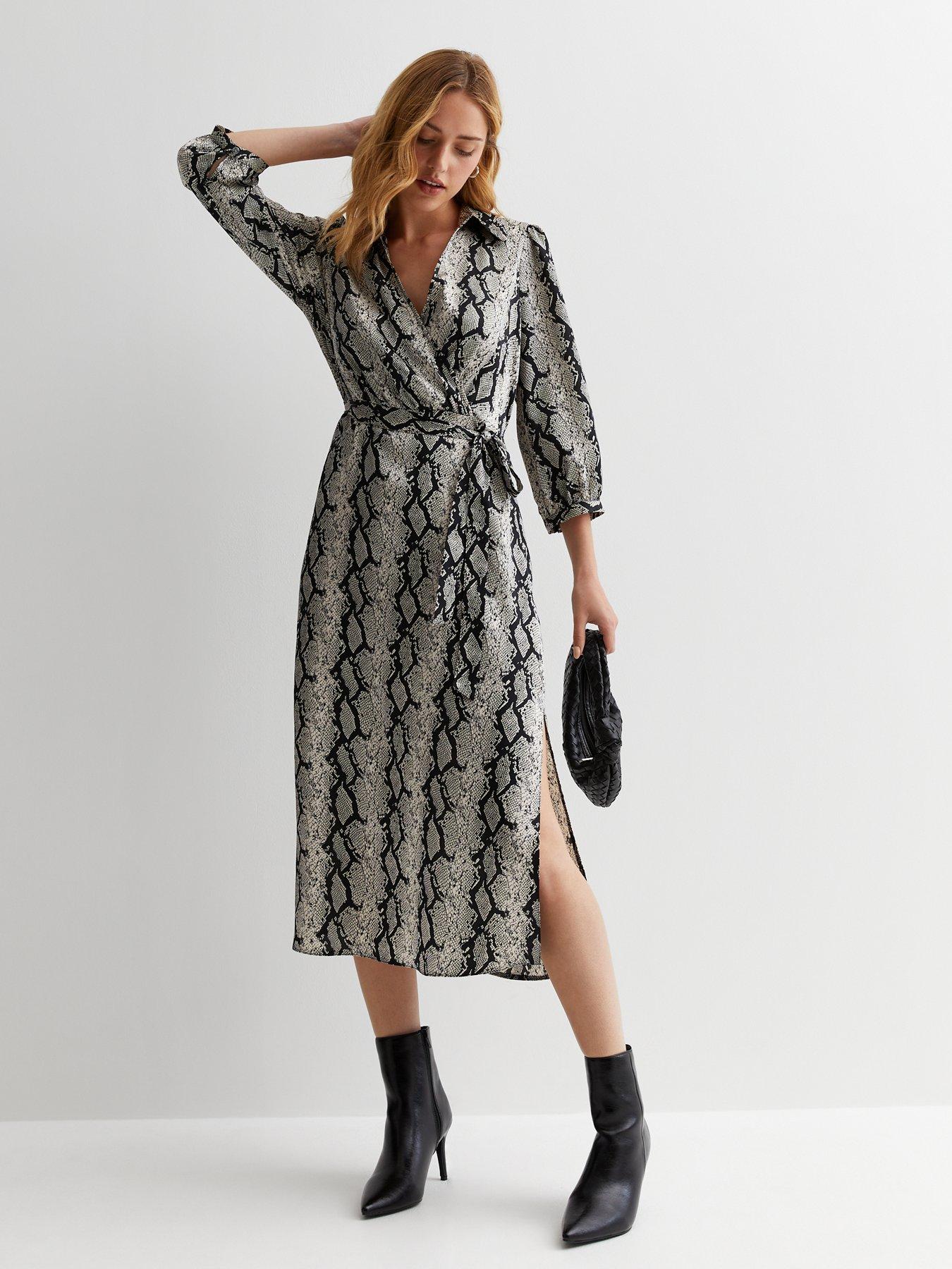 Snake print store midi wrap dress