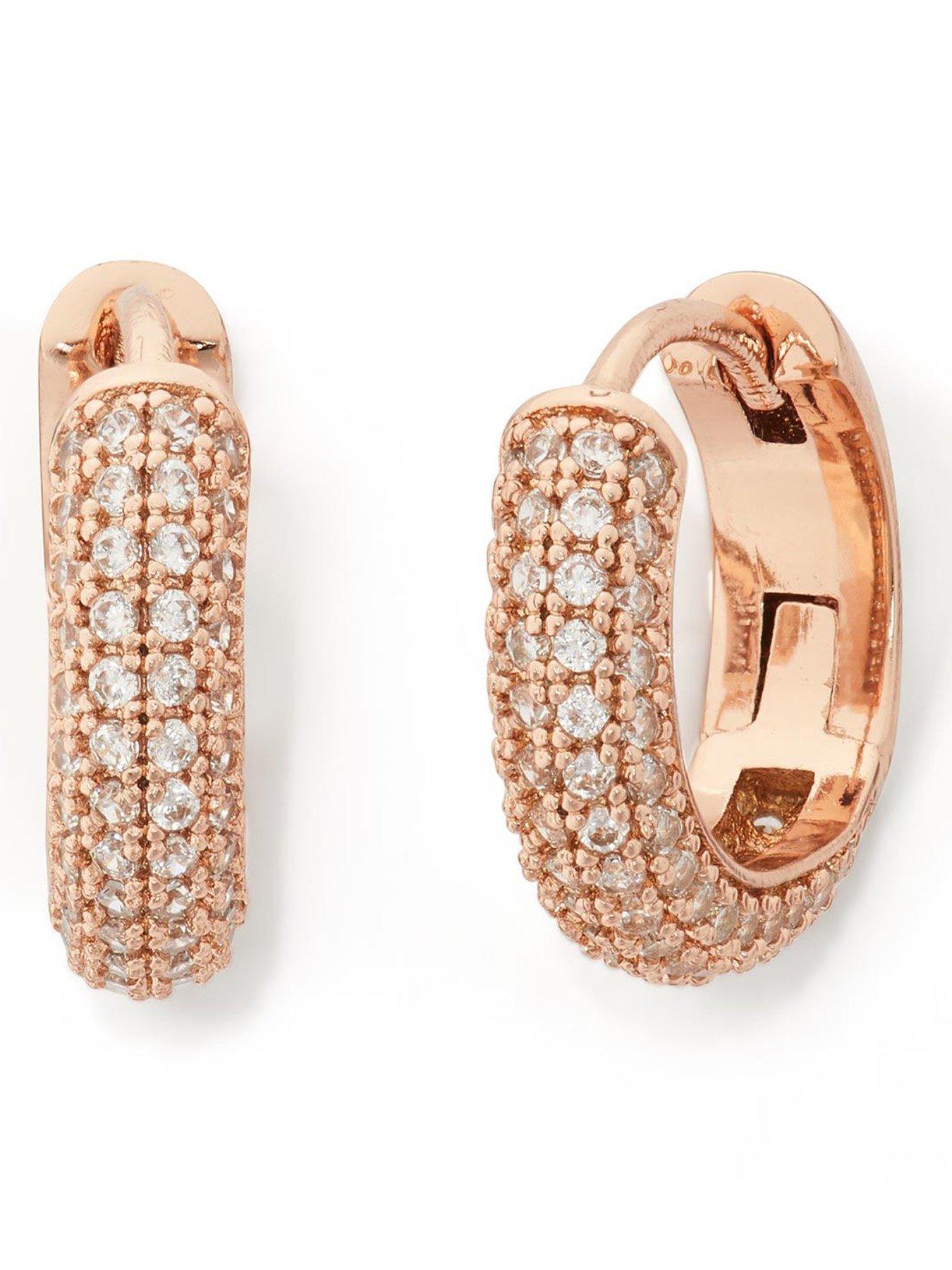 Product photograph of Kate Spade New York Pave Mini Huggies - Rose Gold from very.co.uk