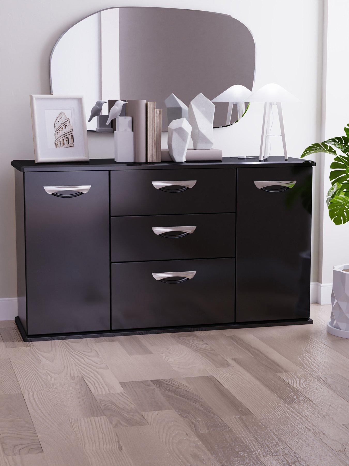 SWIFT Neptune Ready Assembled High Gloss Large Sideboard - Black
