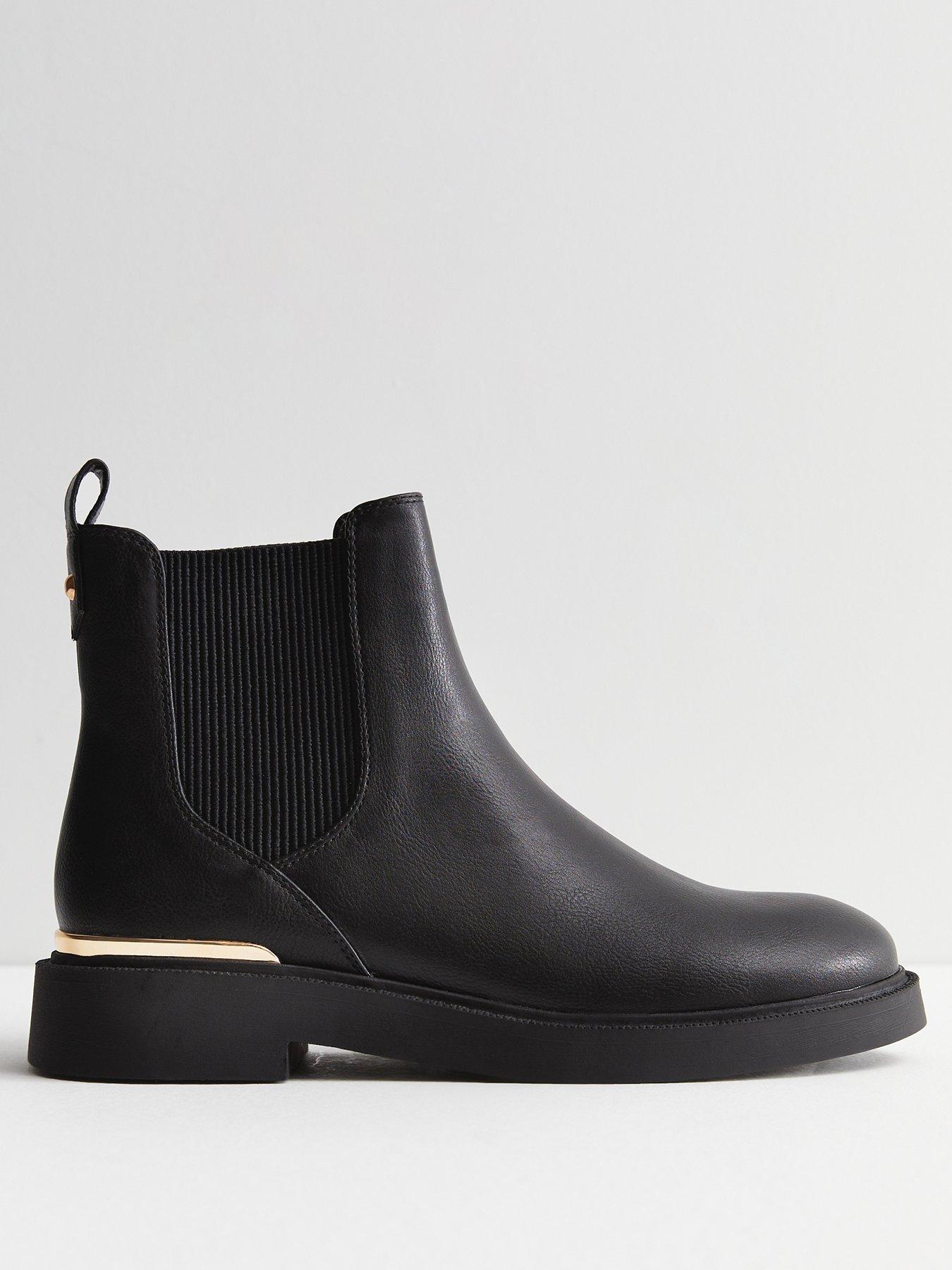 visuel fire gange Forræderi New Look Black Leather-Look Metal Trim Chelsea Boots | very.co.uk