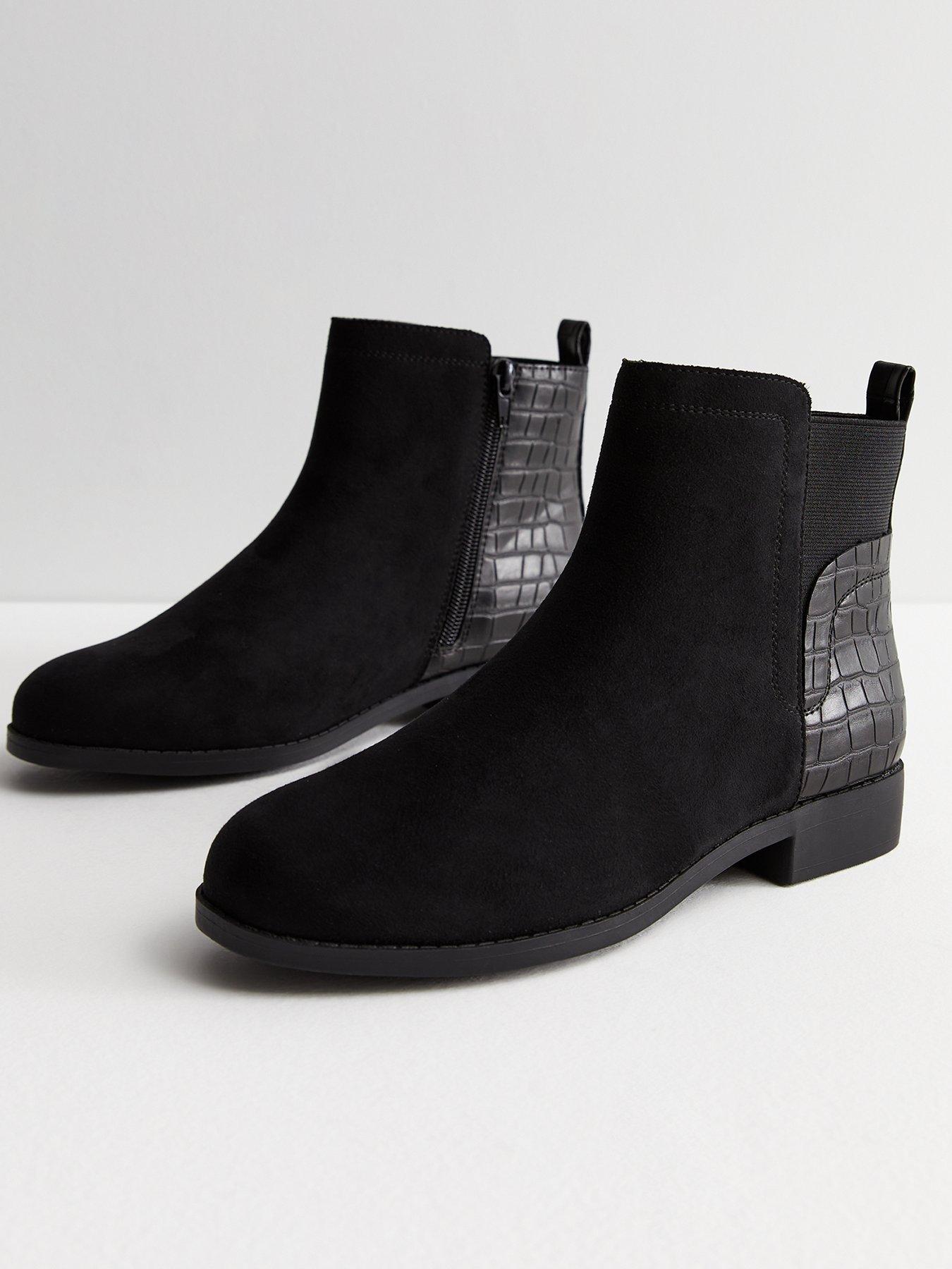 Black faux best sale croc ankle boots