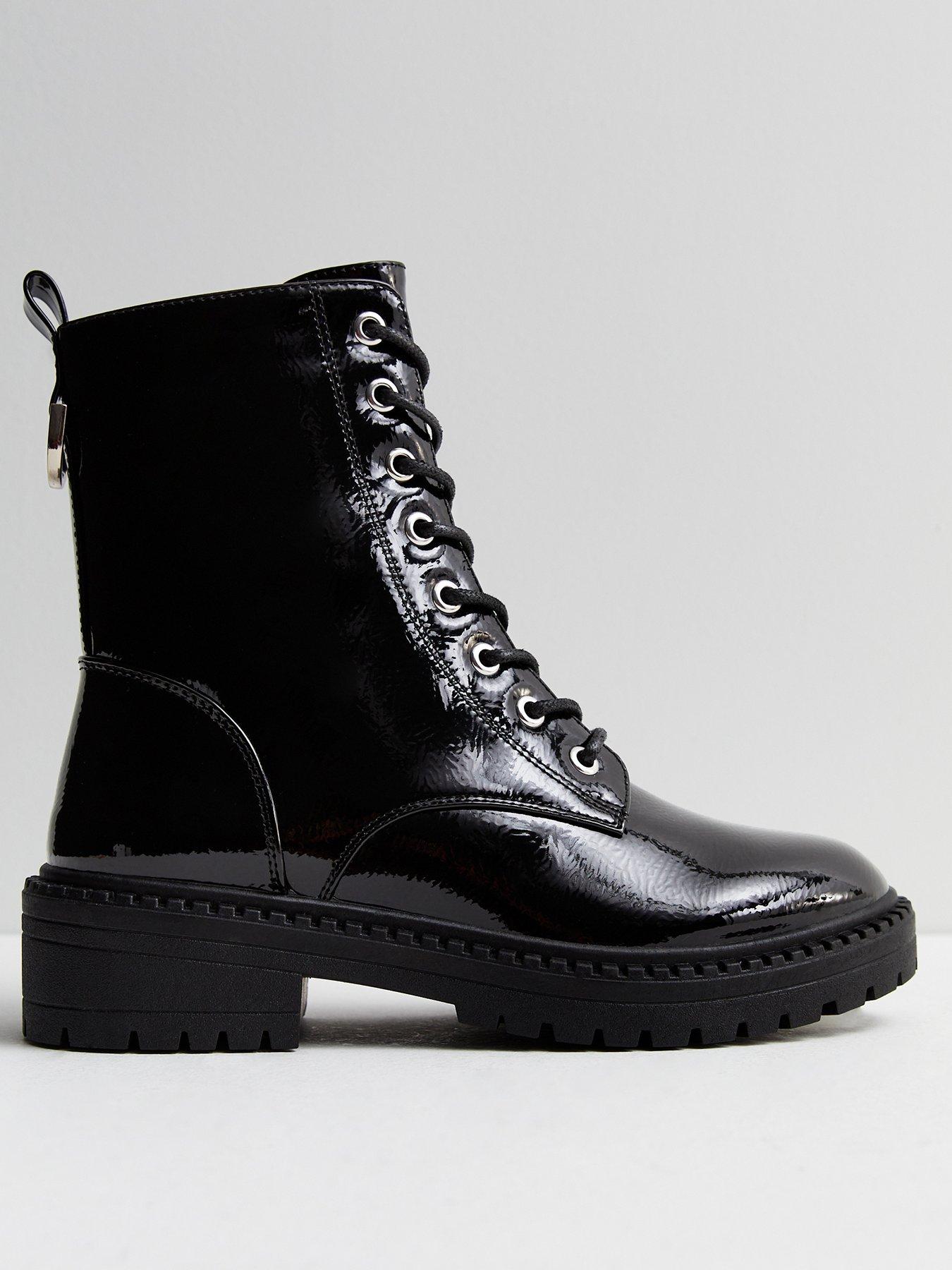 Black biker lace store up boots