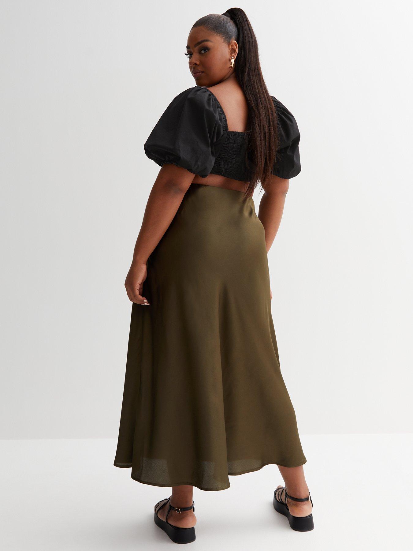 Plus Size Satin Midi Skirt