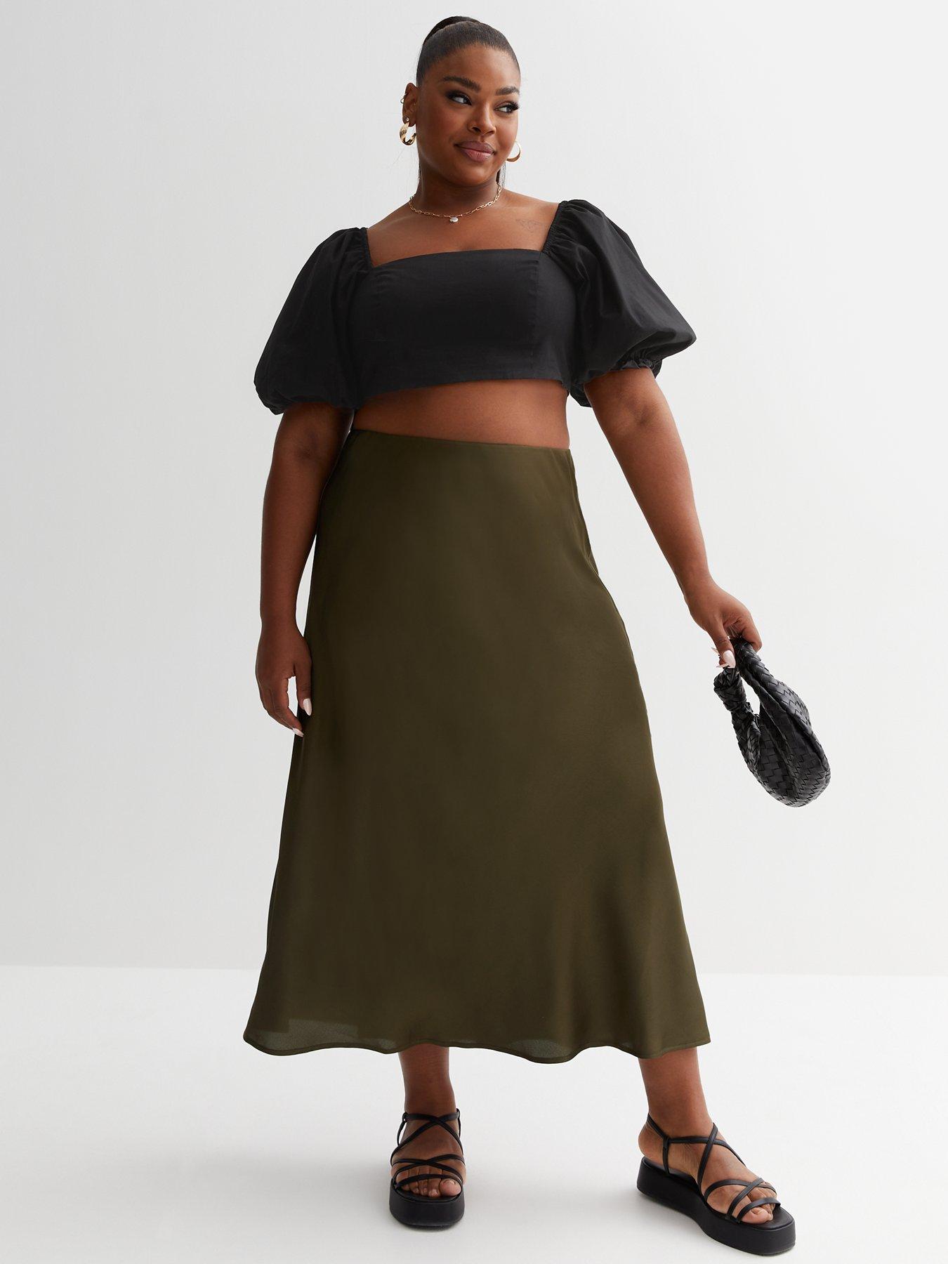 Khaki satin shop skirt outfit