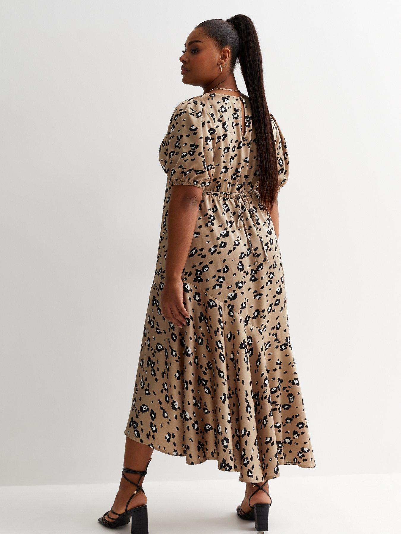 New Look Curves Brown Leopard Print Frill Detail Midaxi Dress | very.co.uk