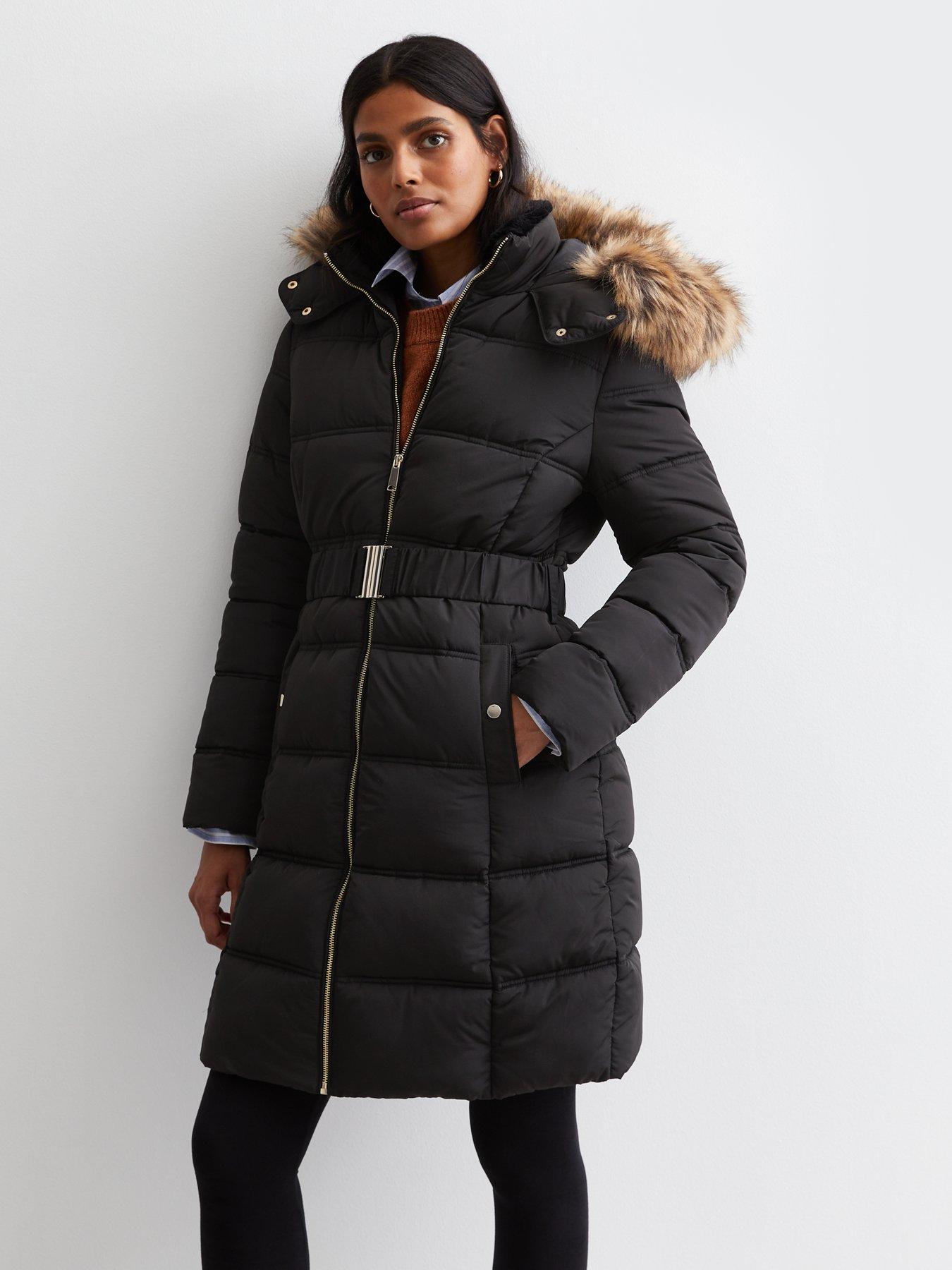 Black belted cheap padded coat