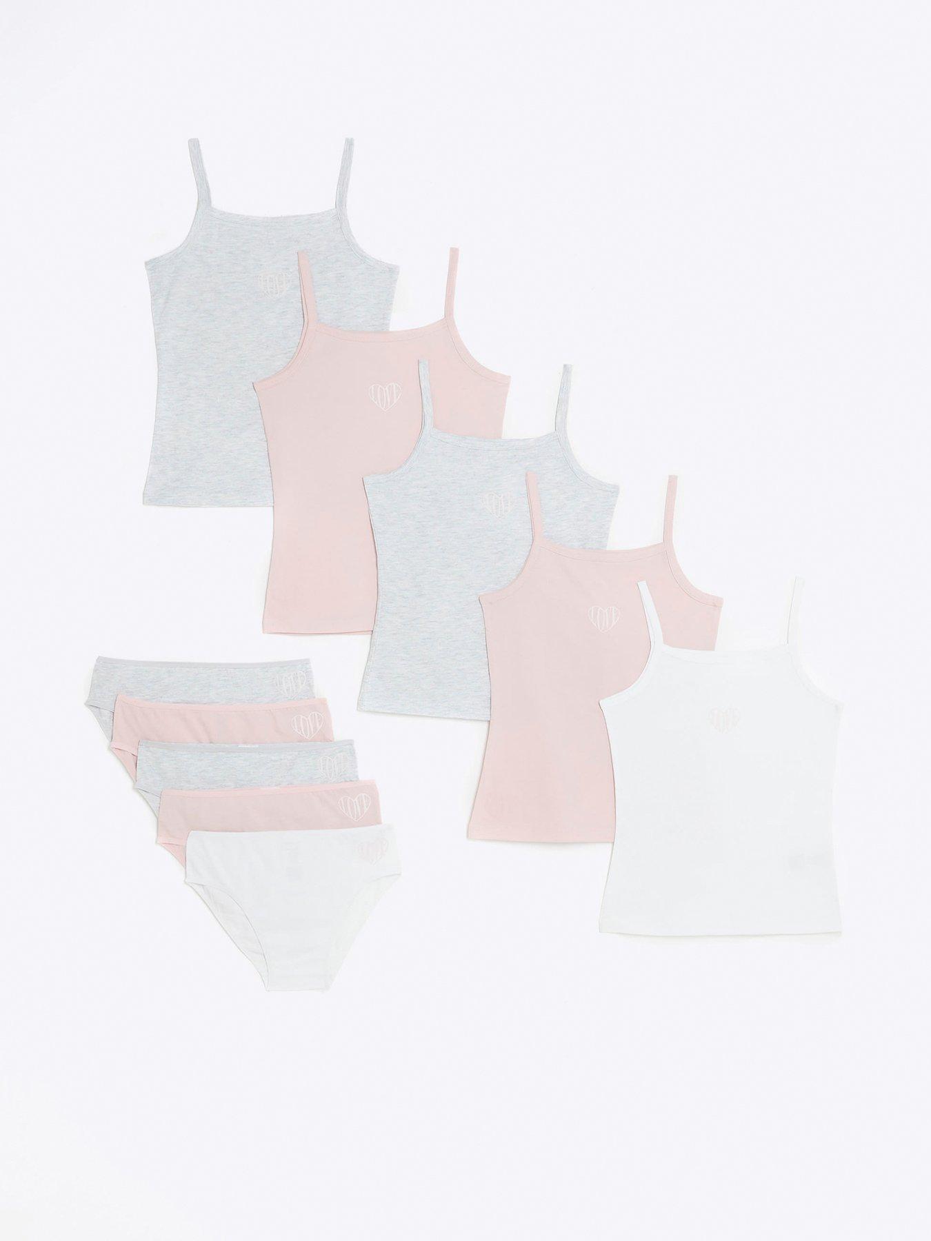 River Island Girls Tank Top and Underwear 10 Pack - Pink/Grey