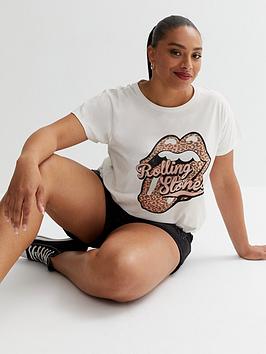new look curves off white rolling stone logo t-shirt, off white, size 18, women
