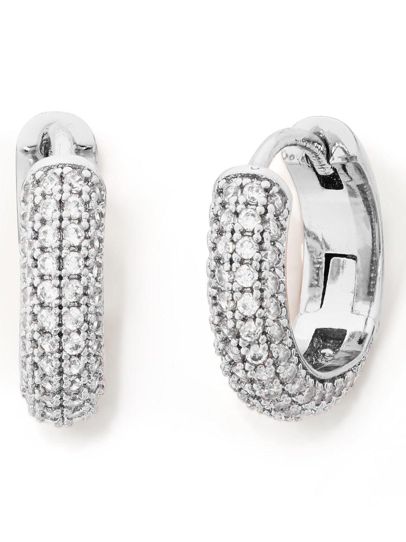 Image 1 of 2 of Kate Spade New York Brilliant Statements Pav&eacute; Mini Huggies - Silver