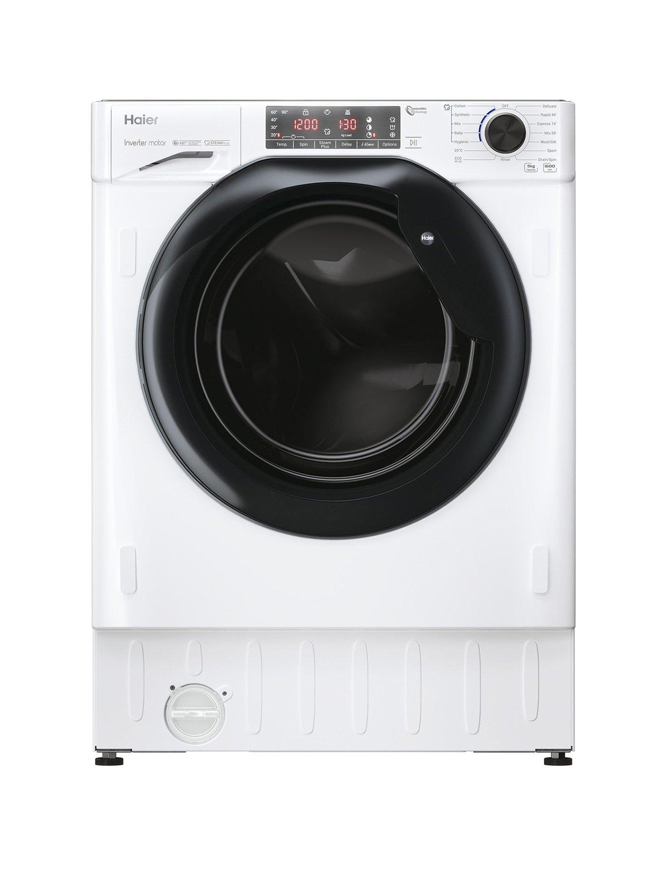Haier Series 4 Hwq90B416Fwb-Uk Integrated 9Kg Load 1600 Spin Washing Machine A Rated - White With Black Door - Washing Machine With Installation