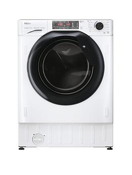Product photograph of Haier Series 4 Hwq90b416fwb-uk Integrated 9kg Load 1600 Spin Washing Machine A Rated - White With Black Door - Washing Machine With Installation from very.co.uk