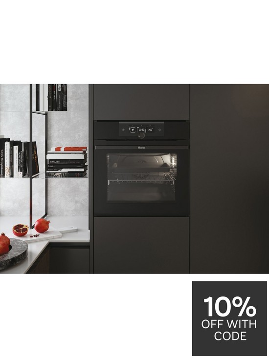 stillFront image of haier-hwo60sm2f3bh-70-litrenbspi-turn-series-2-electric-oven--nbsphydrolytic-multi-functional-wifi-a-rated-black