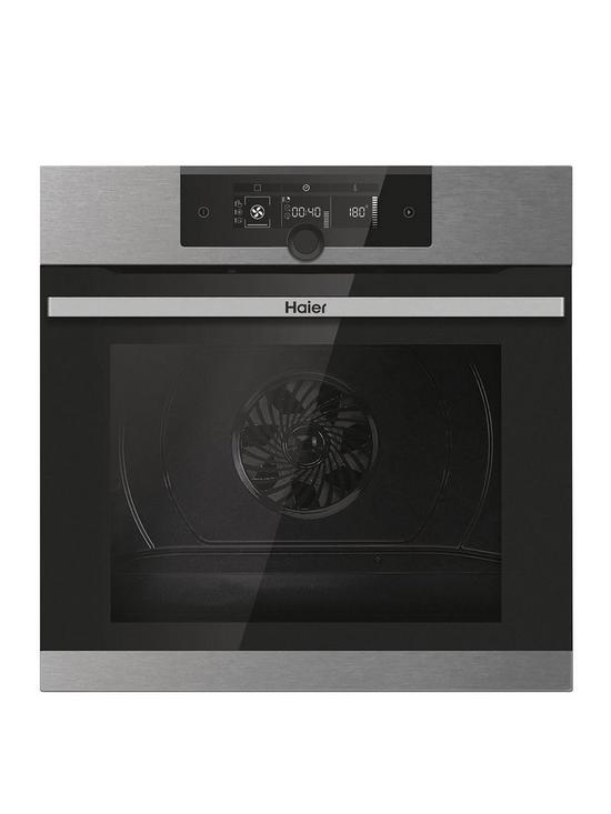 front image of haier-hwo60sm2f9xh-70-litrenbspi-turn-series-2-electric-oven-pyrolytichydrolytic-13-functions-wifi-a-rated--nbspstainless-steel