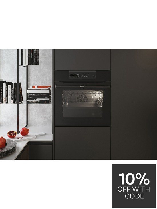 stillFront image of haier-hwo60sm2b3bh-70-litrenbspi-message-series-2-electric-oven--nbsphydrolytic-9-functions-wi-fi-class-anbspratednbsp-nbspblack