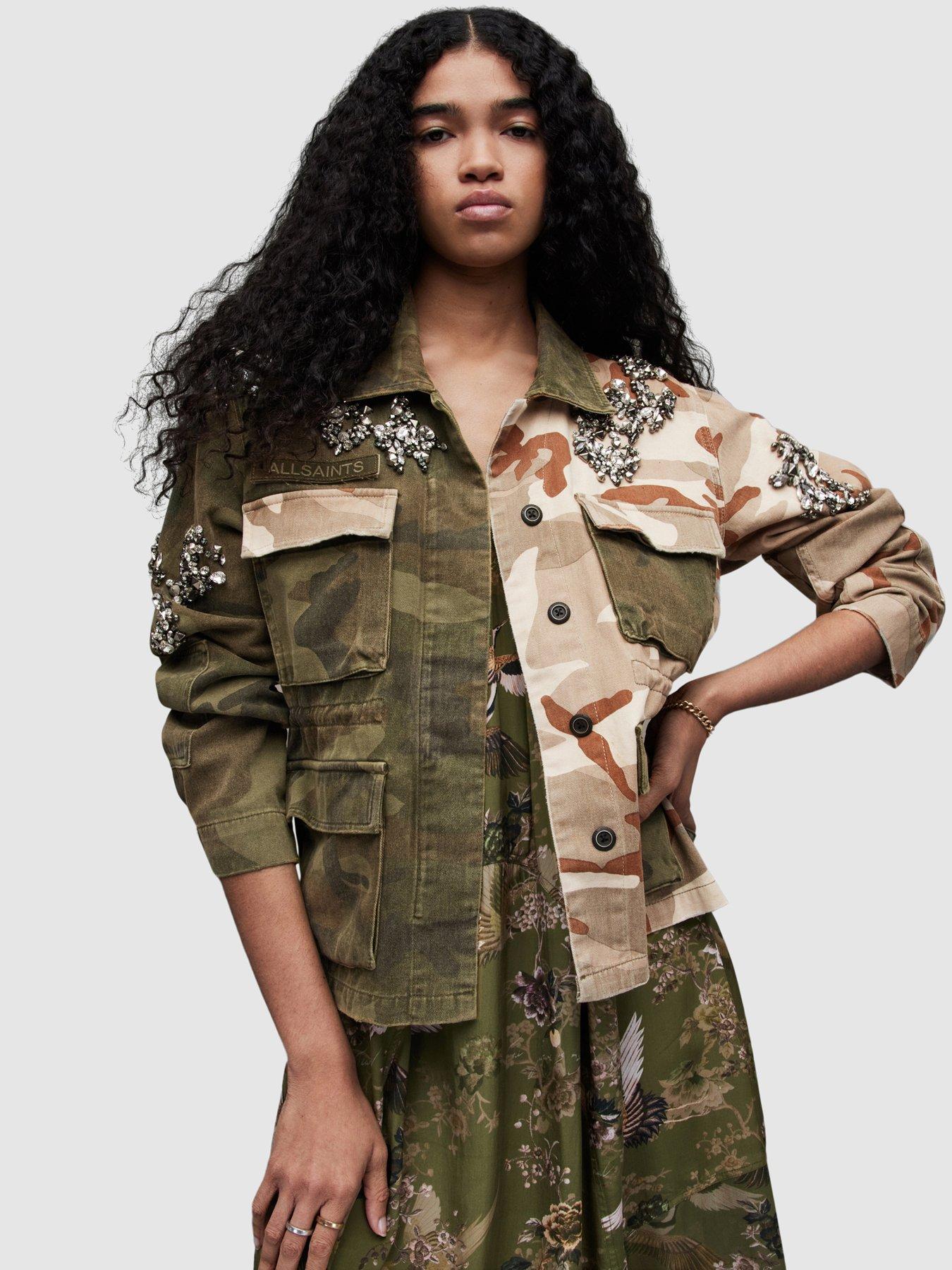 AllSaints Finch Embellished Jacket - Camo Green