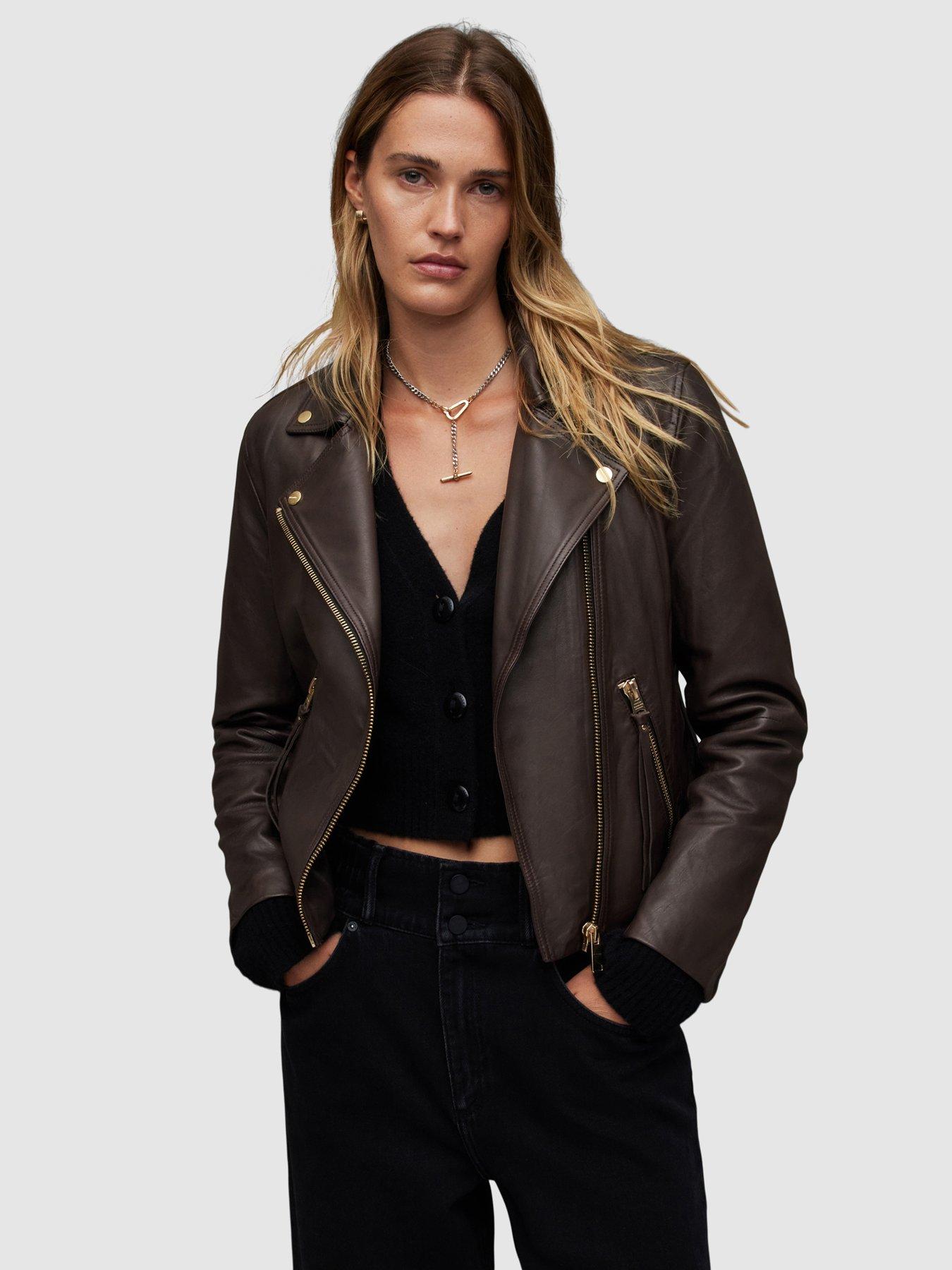 AllSaints Dalby Biker - Cognac Brown | Very.co.uk