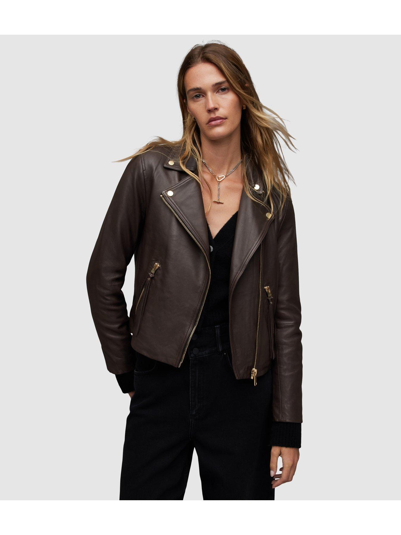 AllSaints Dalby Biker - Cognac Brown | Very.co.uk