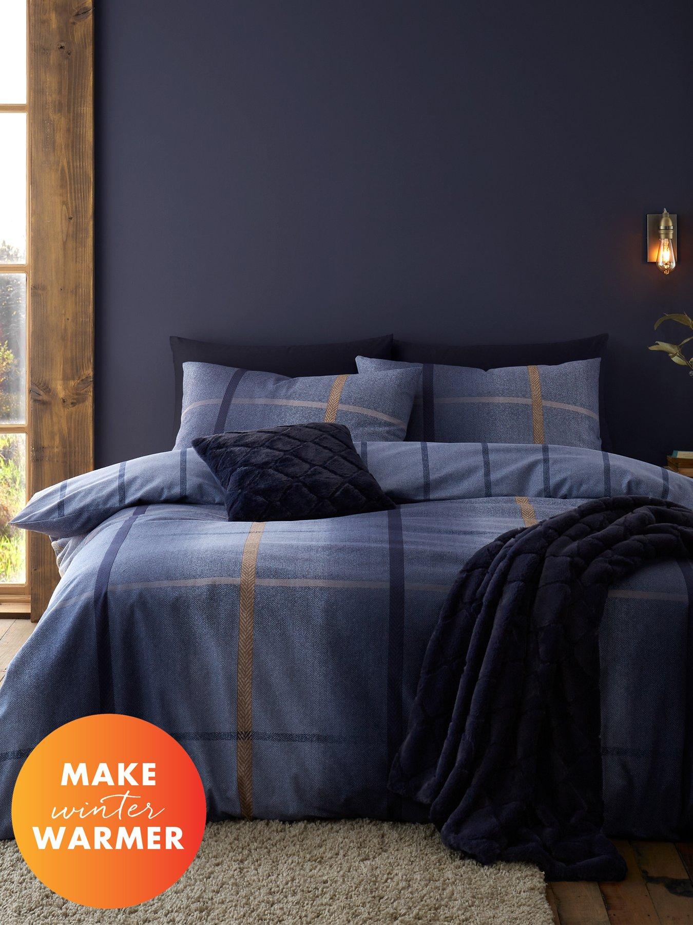 Catherine Lansfield Brushed 100% Cotton Melrose Tweed Duvet Set - Blue