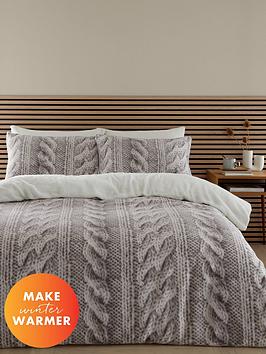 Product photograph of Catherine Lansfield Cable Knit Fleece Duvet Cover Set - Natural from very.co.uk
