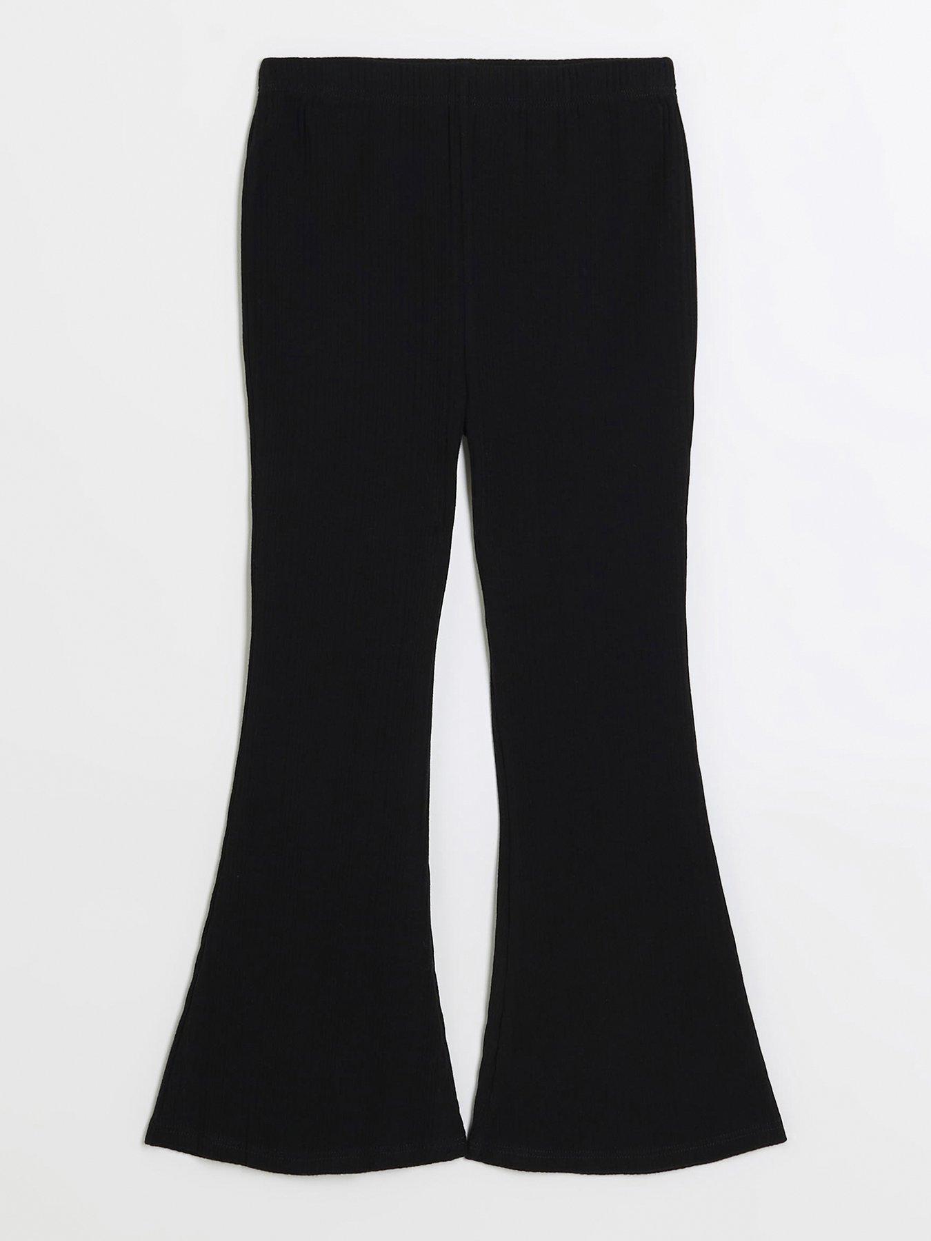 Girls Black Ribbed Flare Trousers