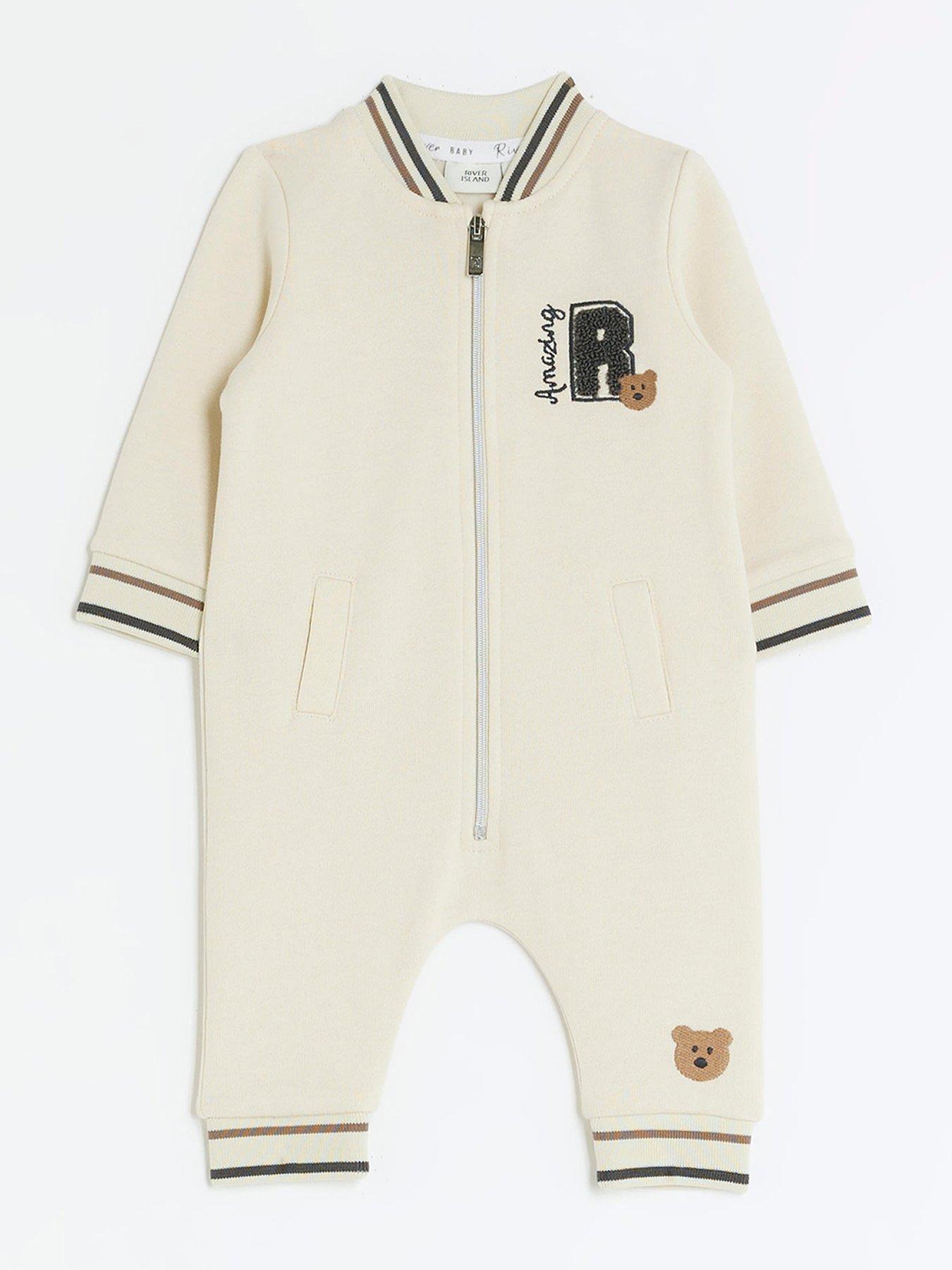 River Island Baby Baby Boys Varsity All In One Cream very.co.uk