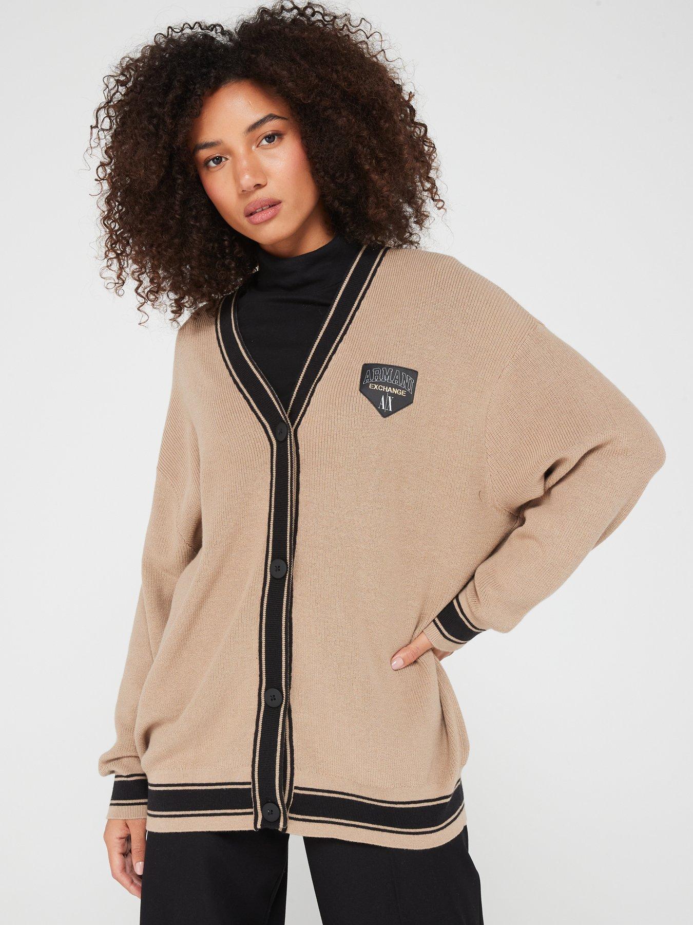 Armani Exchange Oversized Cotton Wool Blend Cardigan Beige