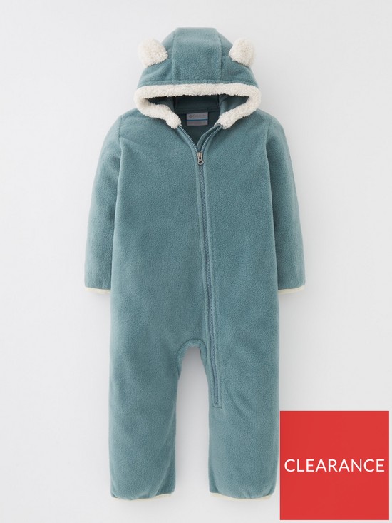 front image of columbia-infant-tiny-beartrade-ii-fleece-bunting-bodysuit-green