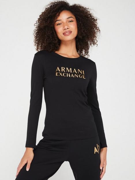 armani-exchange-cotton-foil-logo-long-sleeve-jersey-top-black