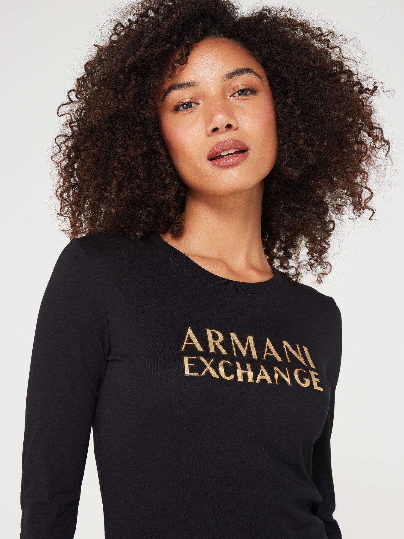 Armani Exchange Cotton Foil Logo Long Sleeve Jersey Top Black Very