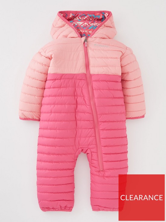 front image of columbia-infant-powder-lite-reversible-bunting-insulated-snowsuit-pink