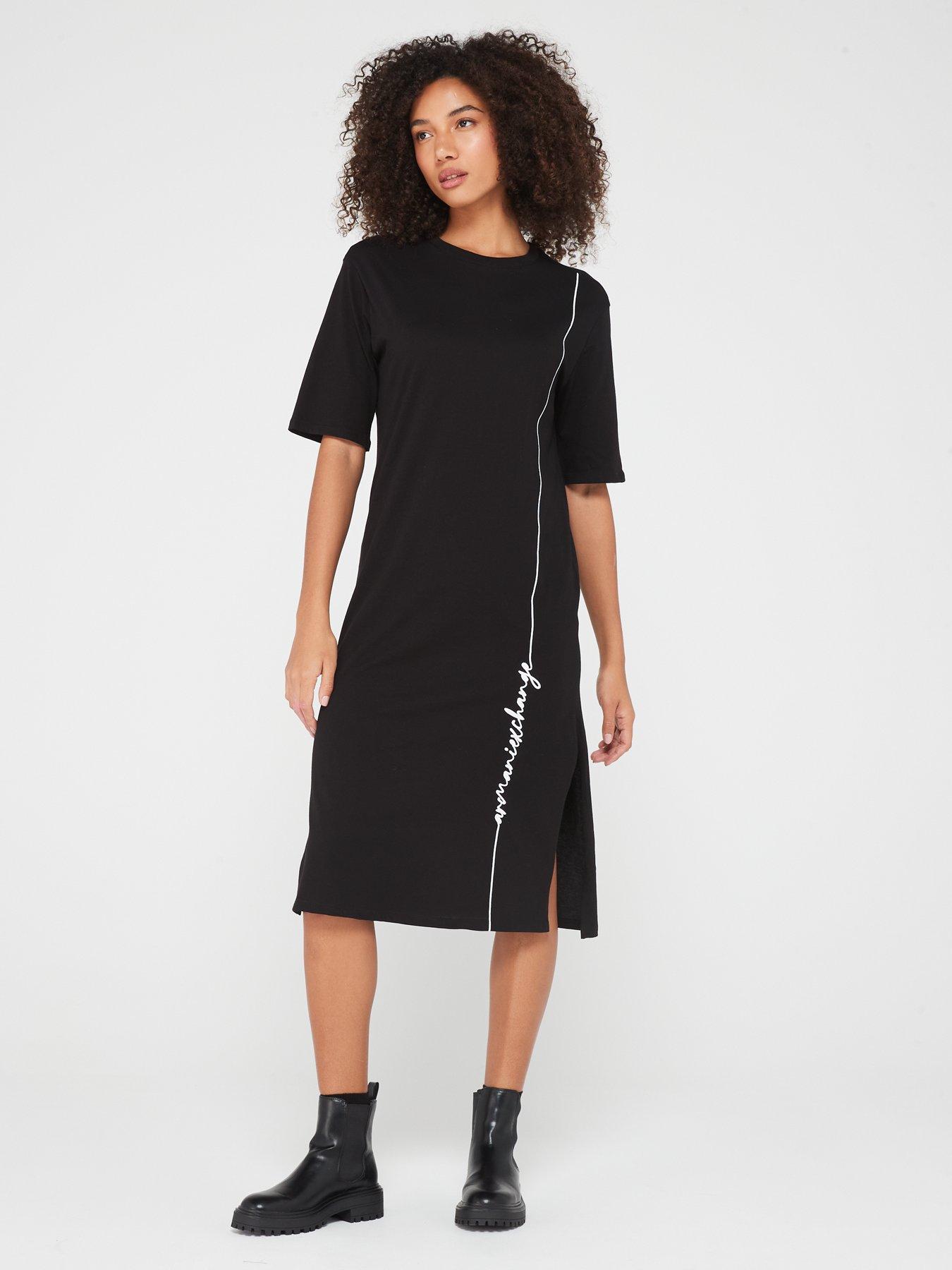 armani-exchange-script-logo-jersey-t-shirt-dress-black