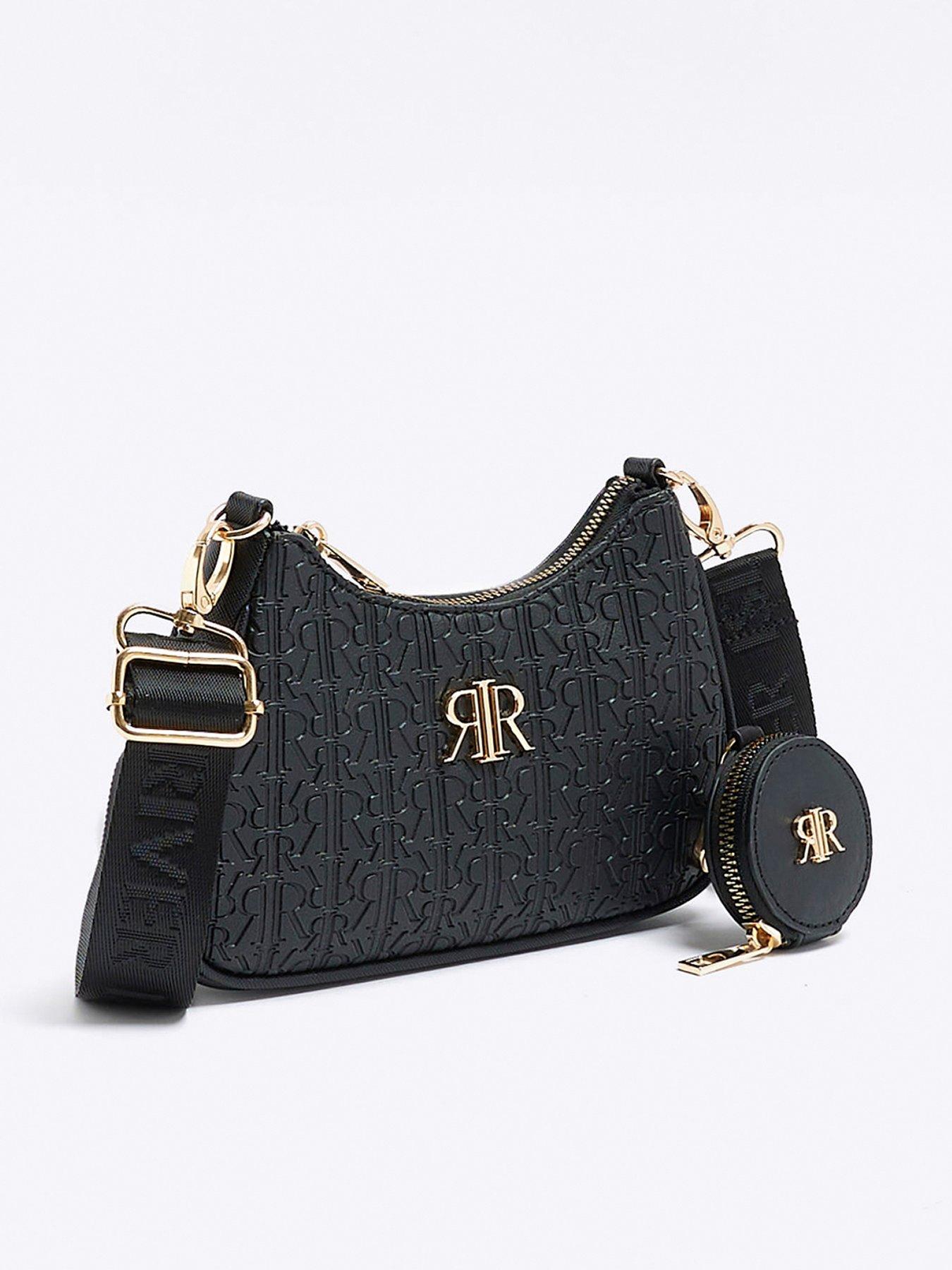 River Island Ri Monogram Shoulder Bag in Black