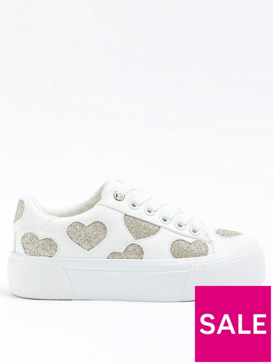 front image of river-island-girls-glitter-heart-trainers-gold