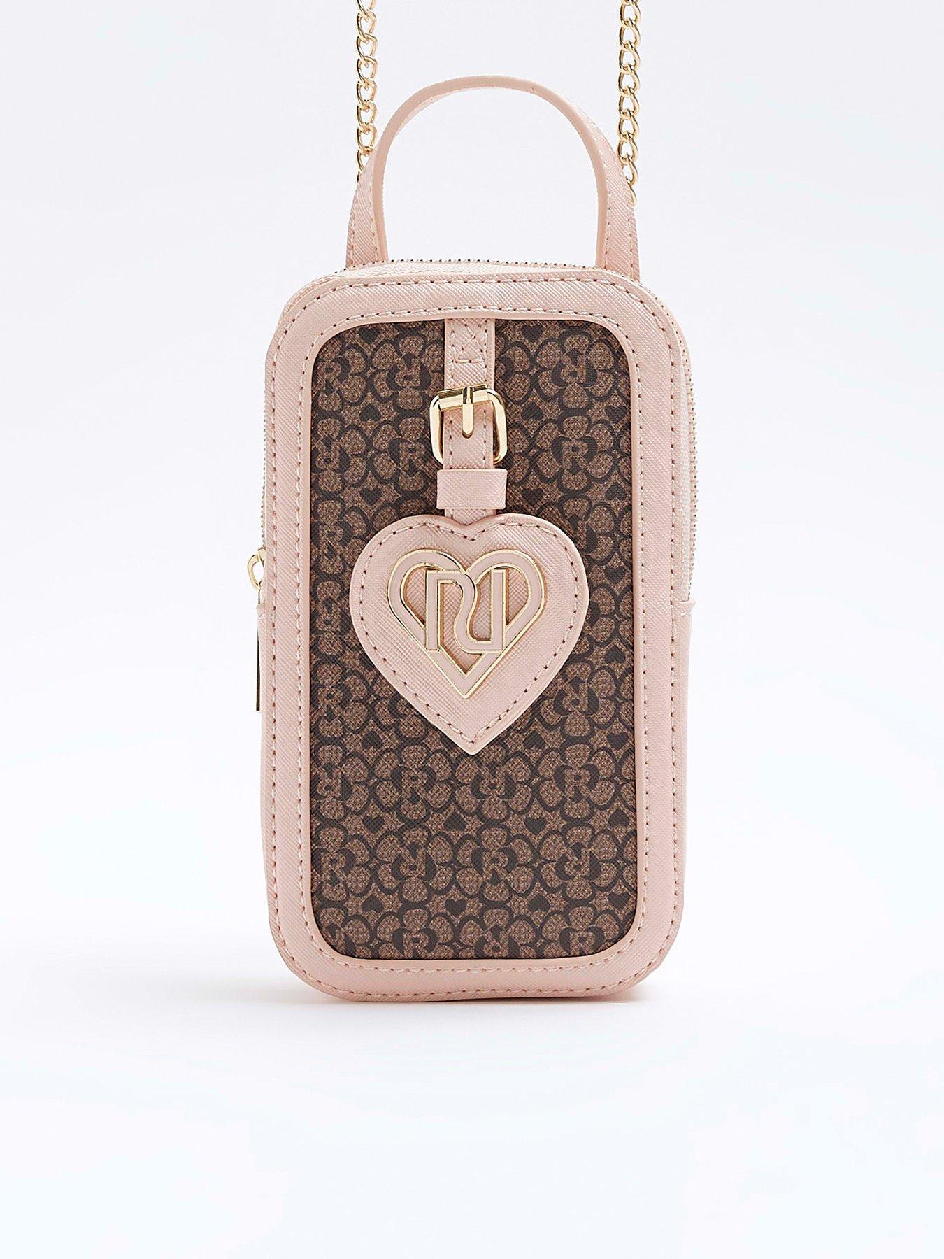 River Island cross body bag with monogram strap in black