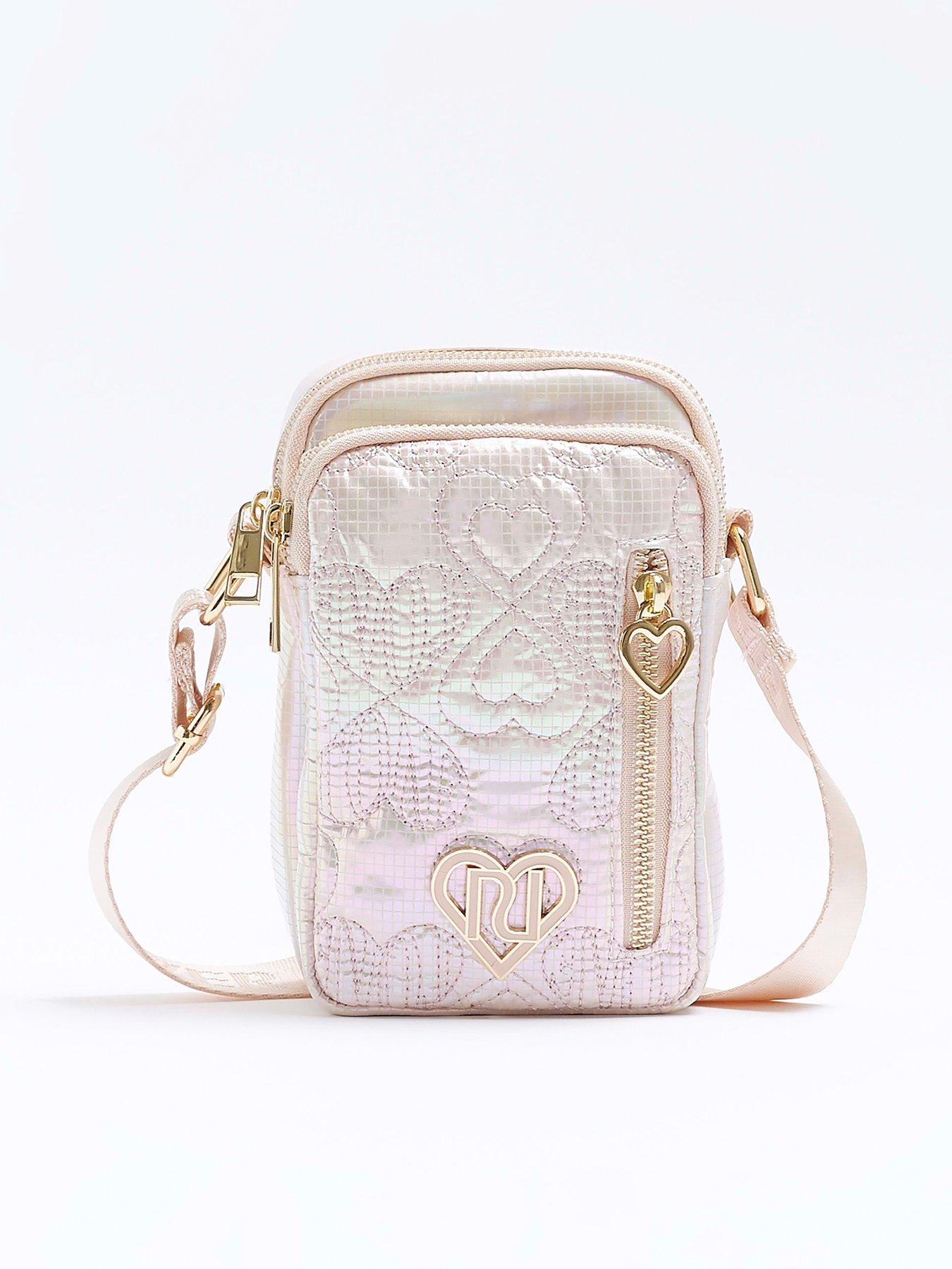 River Island Girls Heart Quilted Cross Body Bag Pink very