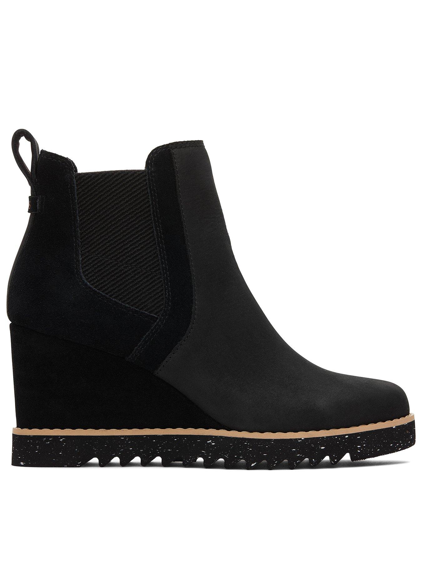 TOMS Maddie Leather & Suede Wedge Ankle Boot - Black | Very.co.uk