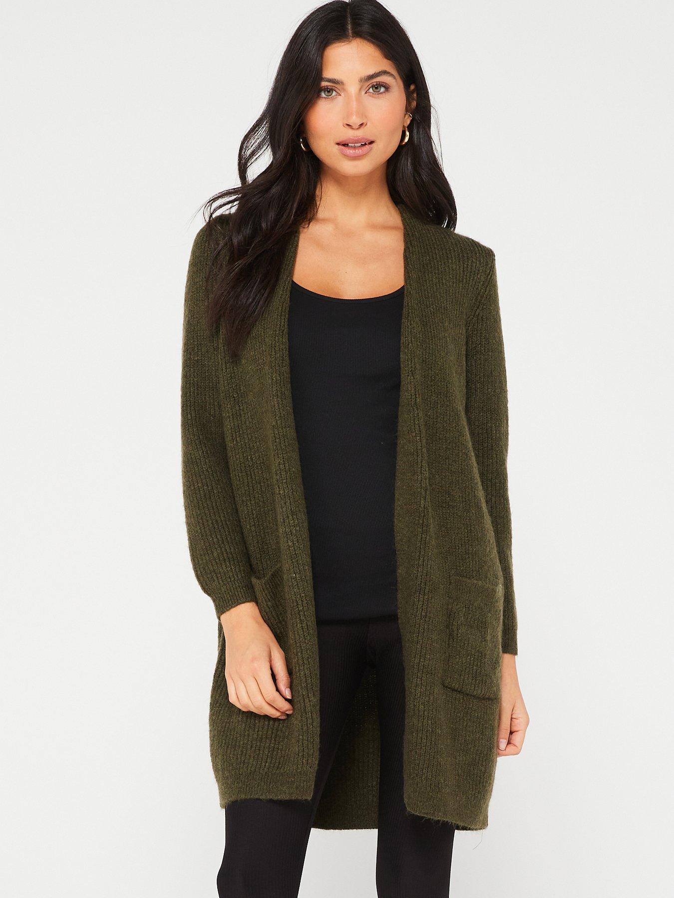 Jade Green Ribbed Waterfall Cardigan