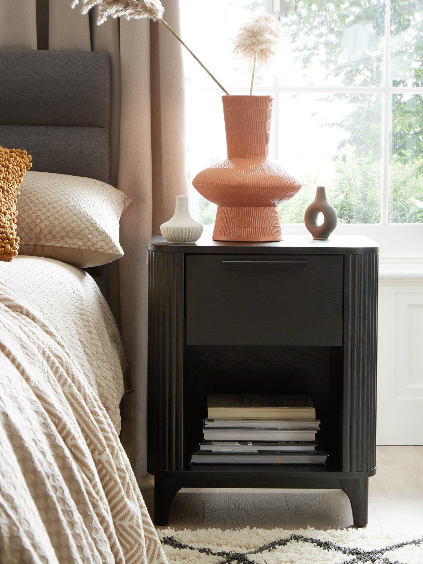 Black bedside deals table with drawer